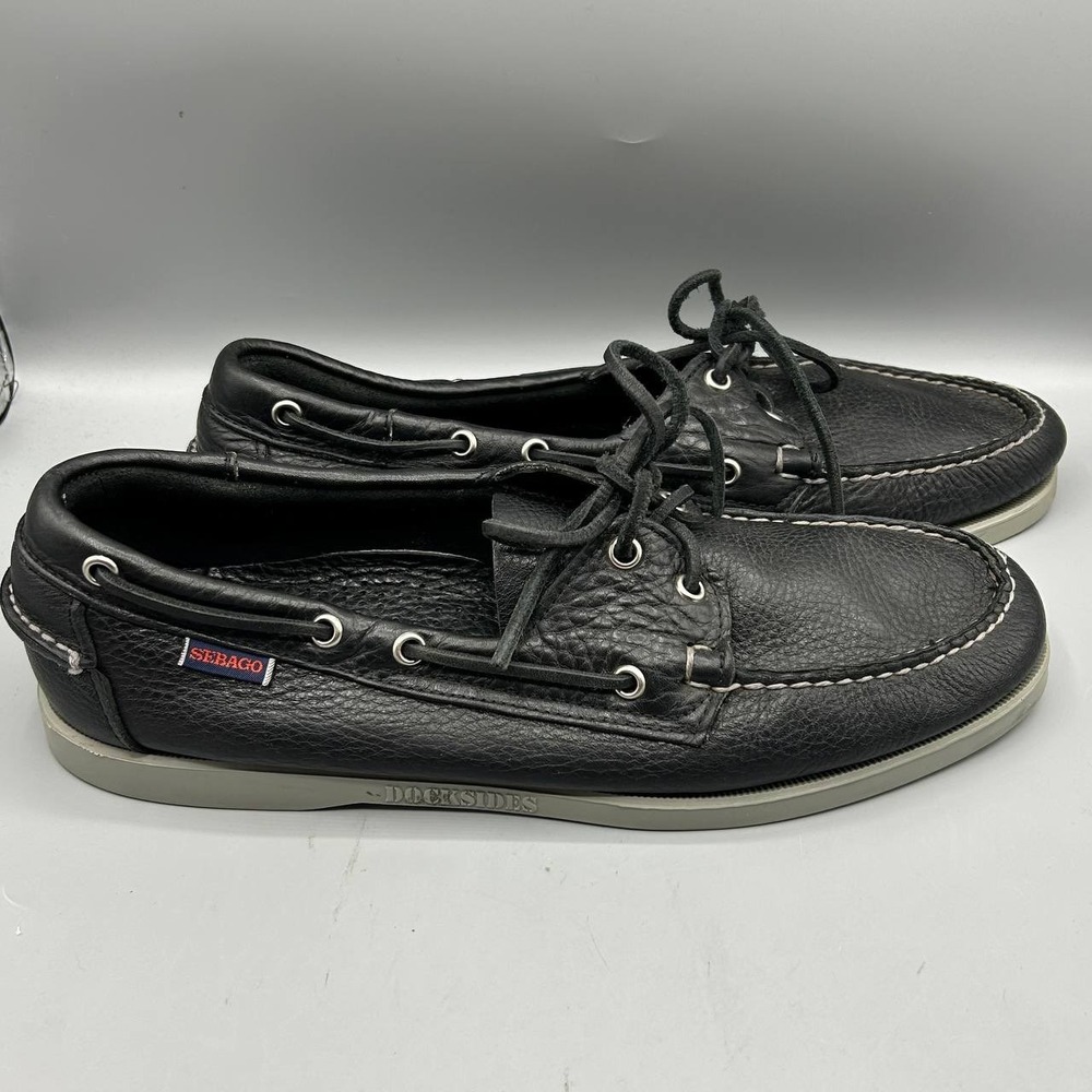 Sebago Docksides Mens 11 M Black Leather‎ Boat Shoes Lace